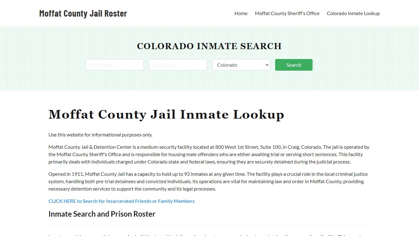 Moffat County Jail Roster Lookup, CO, Inmate Search